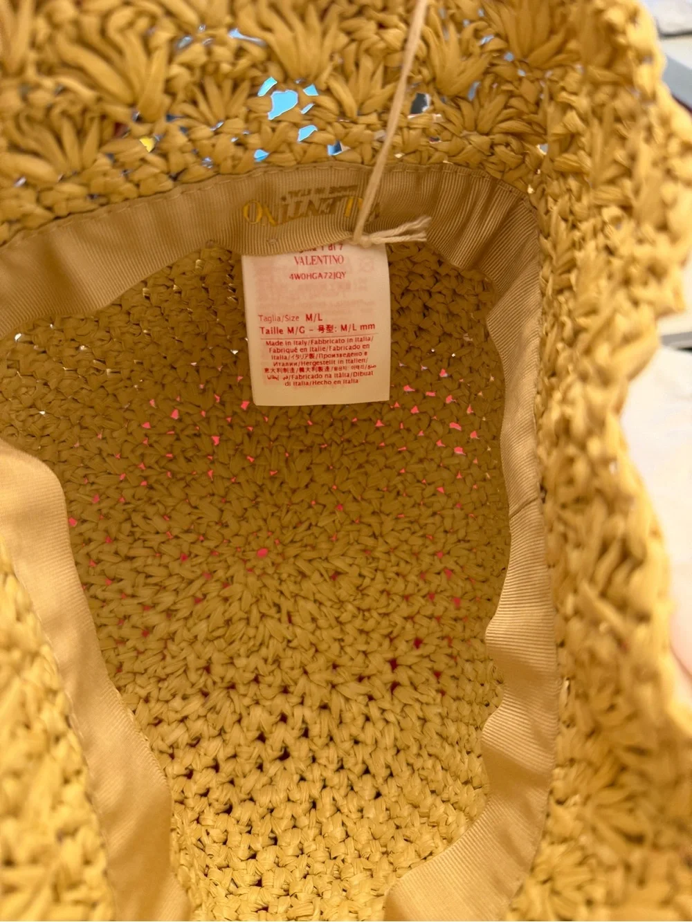 Valentino Garden Crochet Raffia Bucket Hat With V-Logo